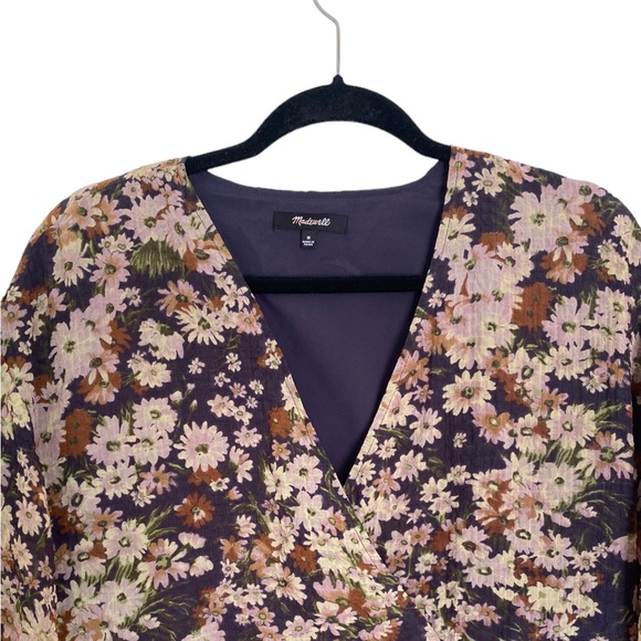Madewell Drawstring Faux-Wrap Floral Mini Dress Size Medium - Picture 5 of 10